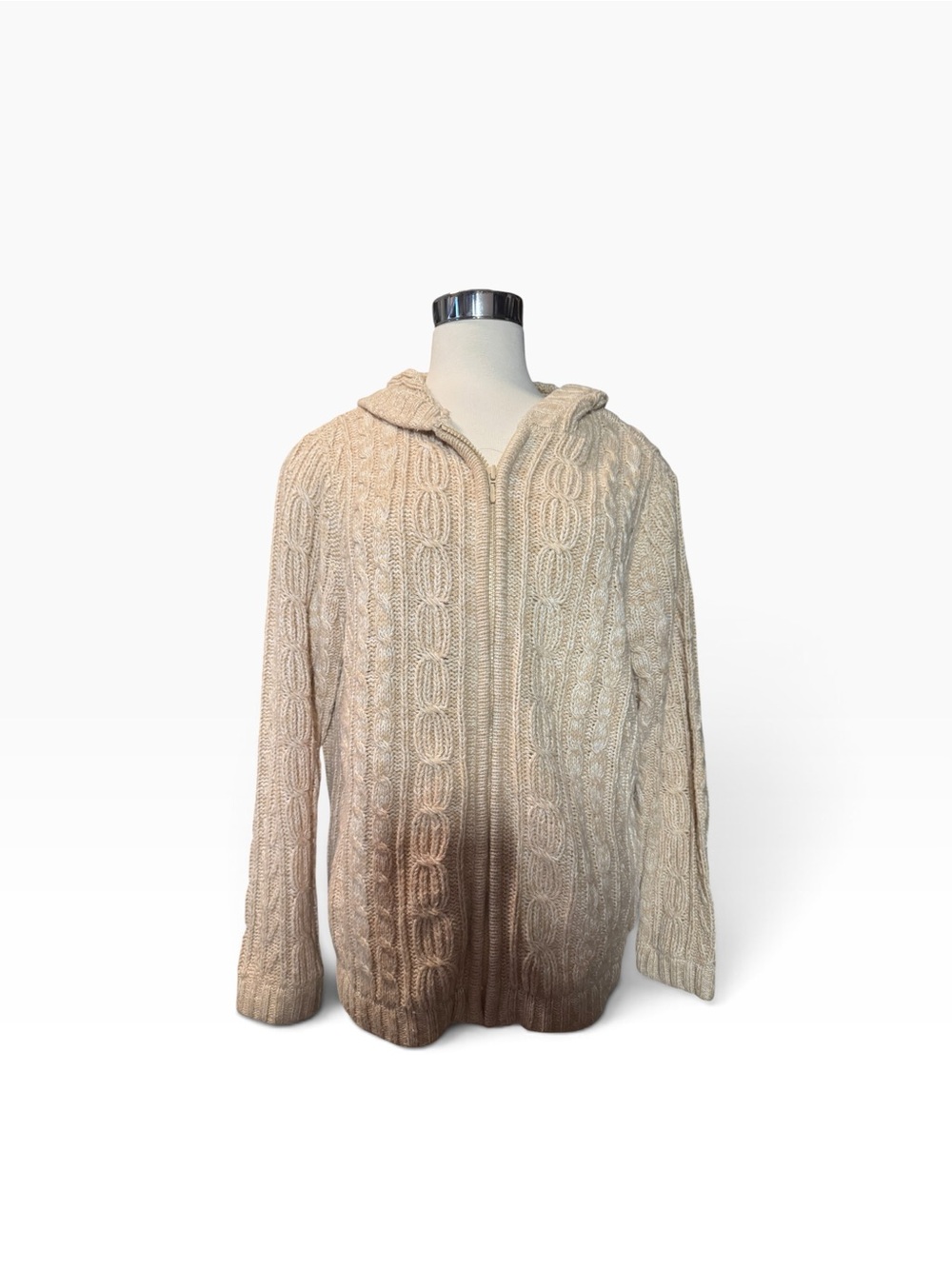 Women’s Cream Cable Knit Zip Hoodie Sweater